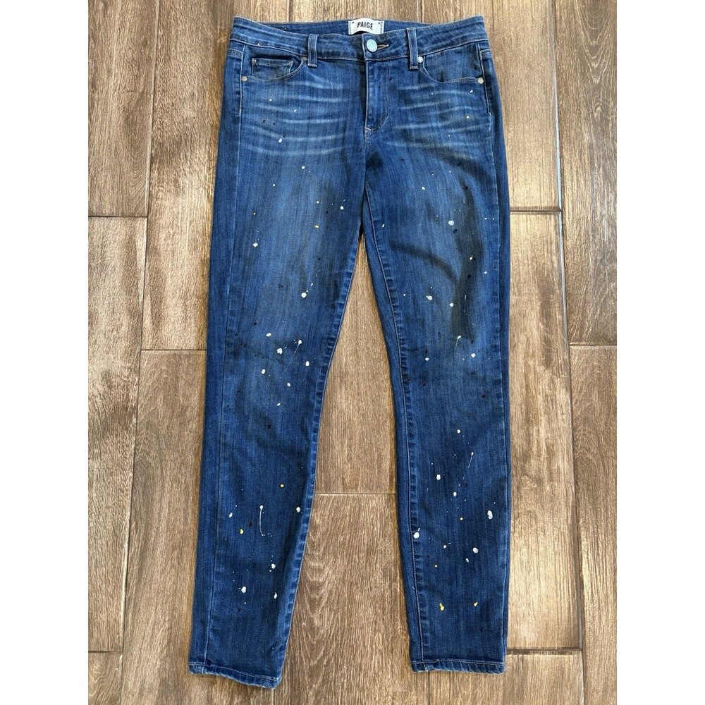 Paige Vertigo Splatter Paint Skinny‎ Jean Size 27 Dark Wash Ankle Length Unique